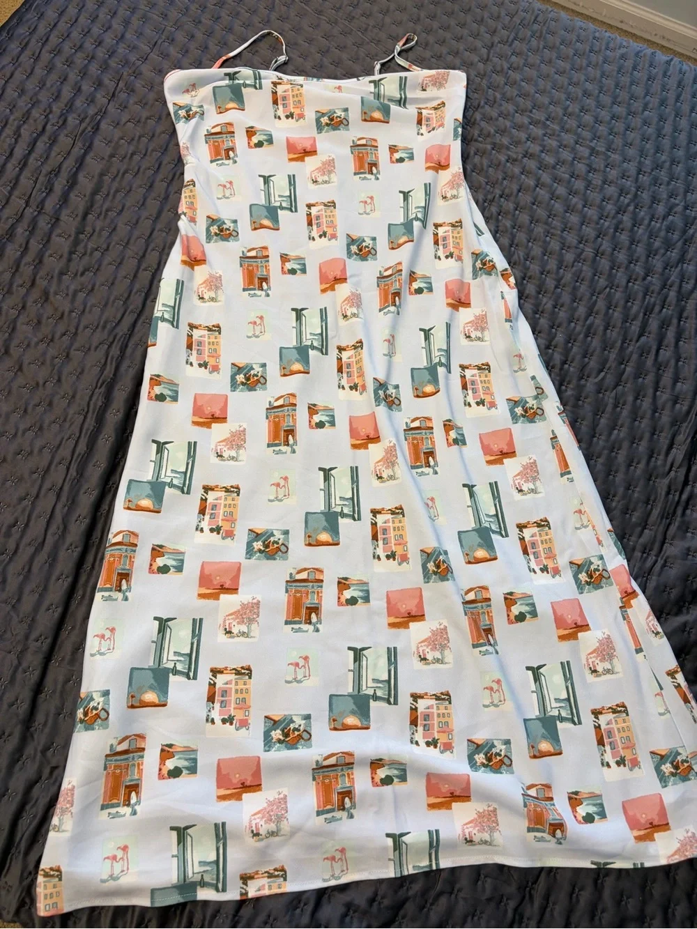 Abercrombie & Fitch Light Blue Printed Slip Maxi Dress